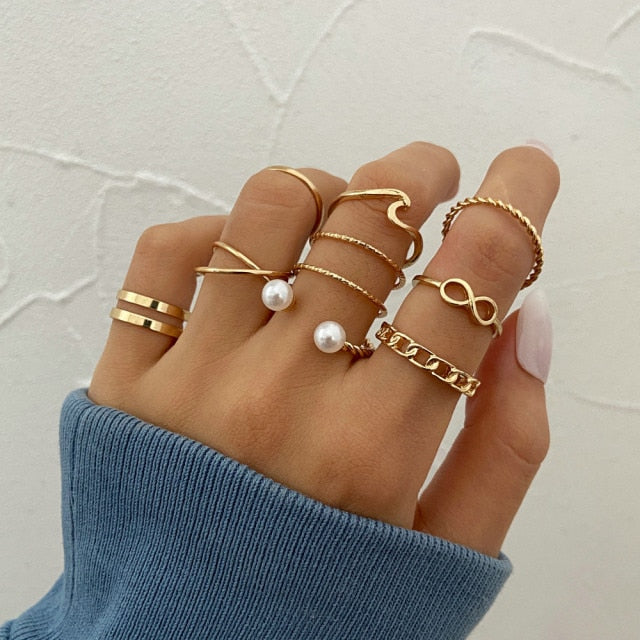 Gold Chain Rings Set