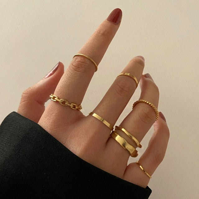 Gold Chain Rings Set