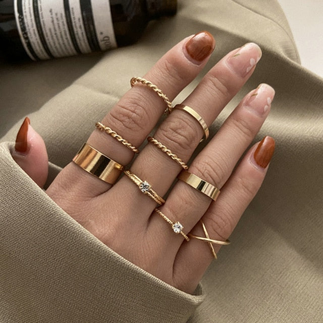 Gold Chain Rings Set