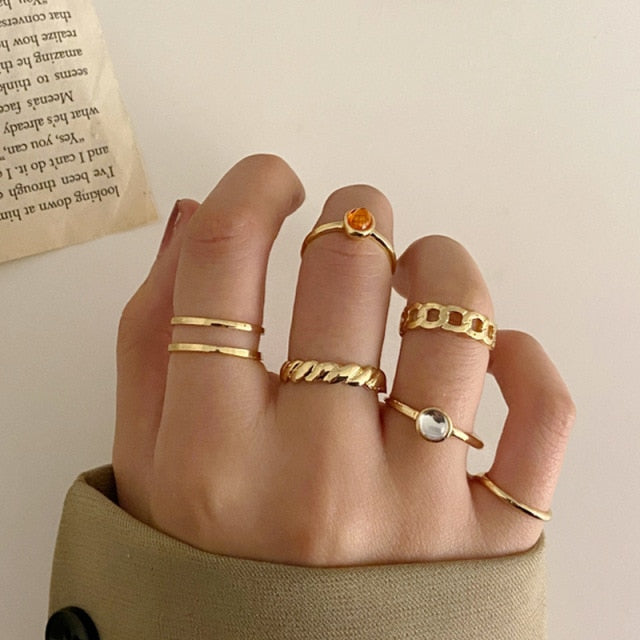 Gold Chain Rings Set