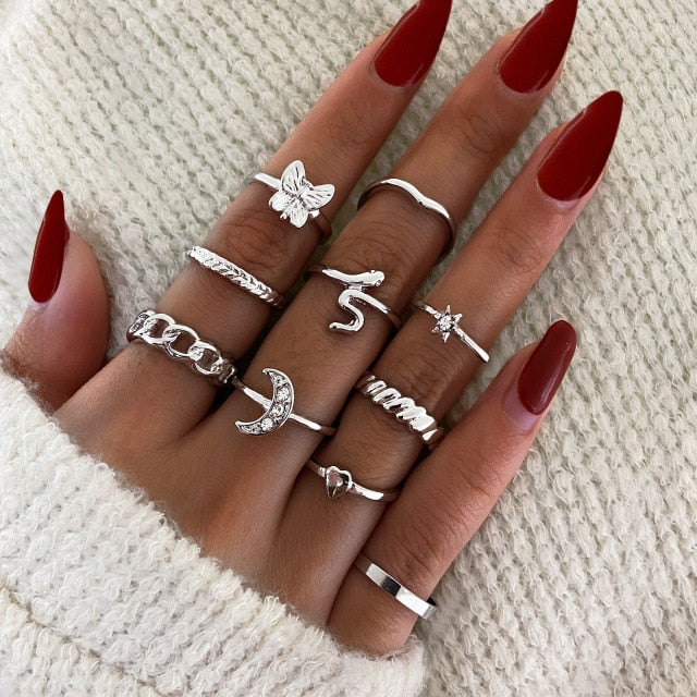 Gold Chain Rings Set