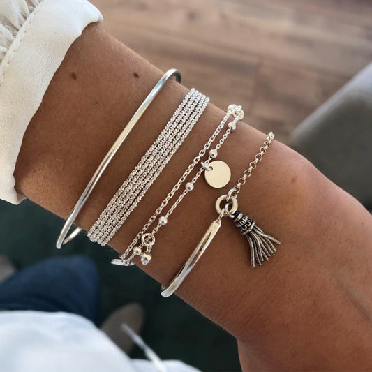 Simple Silver Smooth Tassel Bracelet