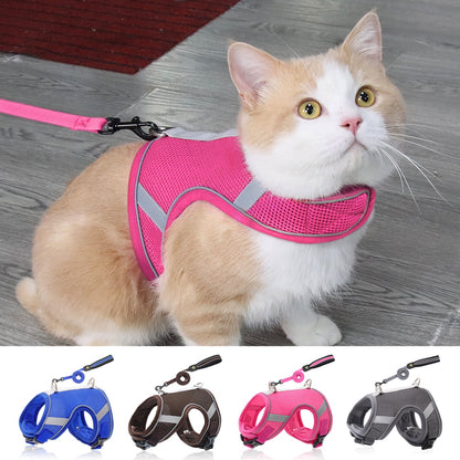 Breathable Mesh Cat Harness with Leash Reflective Pet Dog