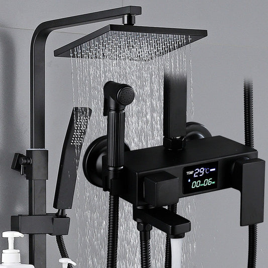 Bathroom Shower System Black Gold Handheld Shower Set