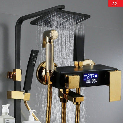 Bathroom Shower System Black Gold Handheld Shower Set