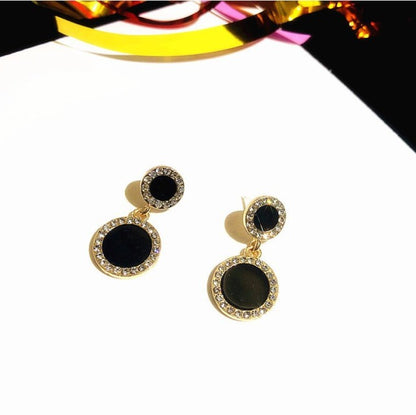 Korean version of hot new black round rhinestone earring