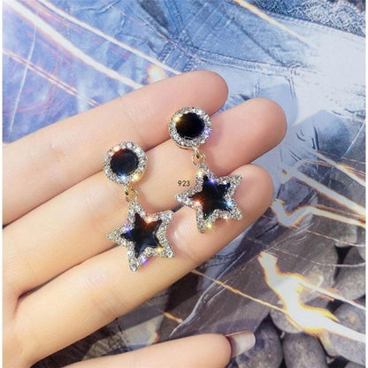 Korean version of hot new black round rhinestone earring