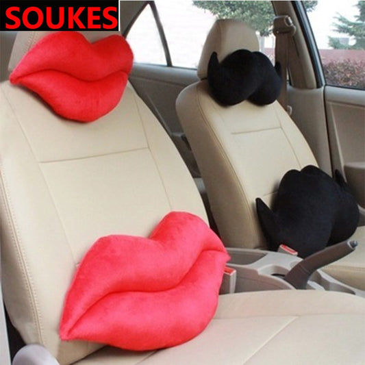 Car Lovers Red Lips Beard Headrest Neck Lumbar Pillow