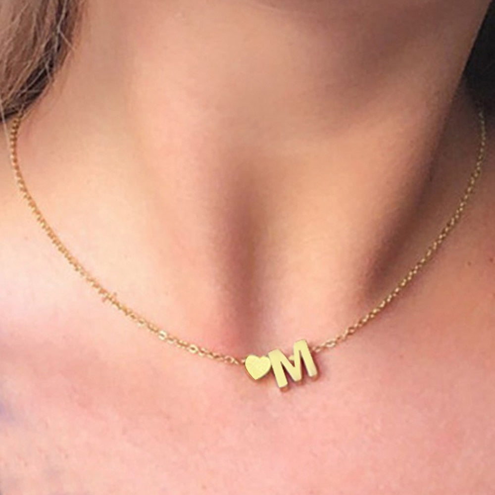 Fashion Tiny Heart Dainty Initial Necklace