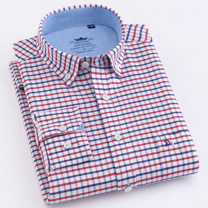 Thick Casual Plaid Checkered Oxford Cotton Shirt