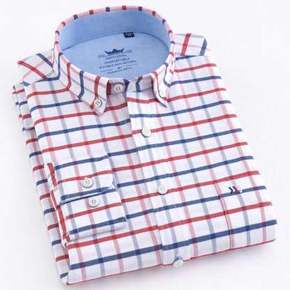 Thick Casual Plaid Checkered Oxford Cotton Shirt