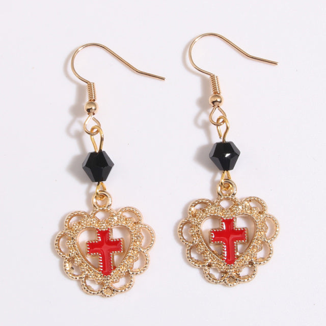 Gothic Heart Cross Bird Skull Earrings Jewellery