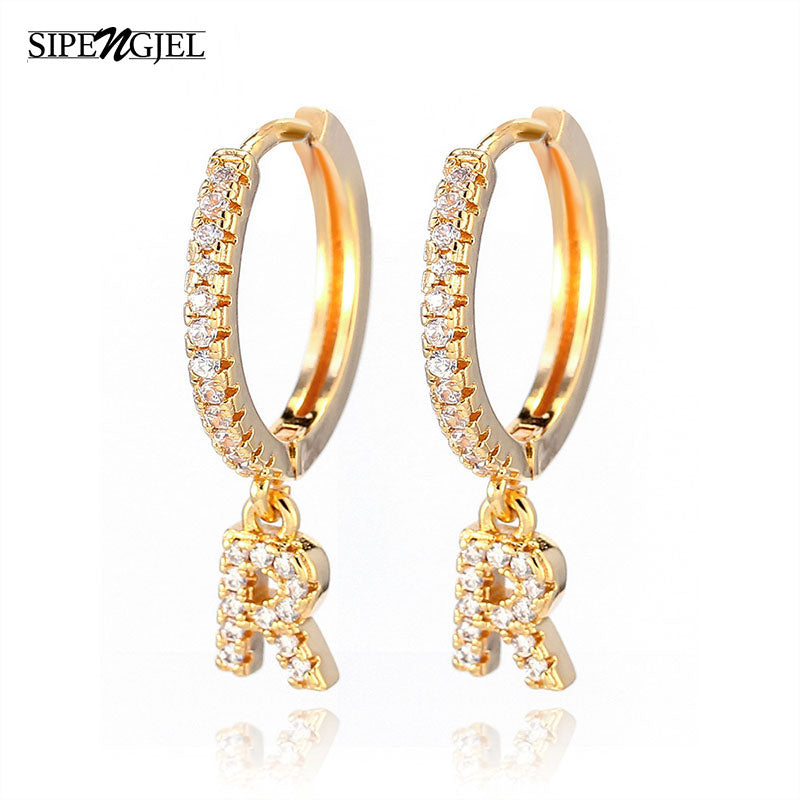 Fashion Cubic Zircon Gold Pendant Hoop Earring