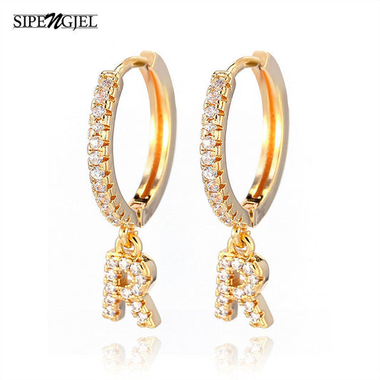 Fashion Cubic Zircon Gold Pendant Hoop Earring