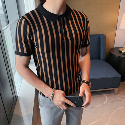 Thin Short Sleeve Vertical Stripes