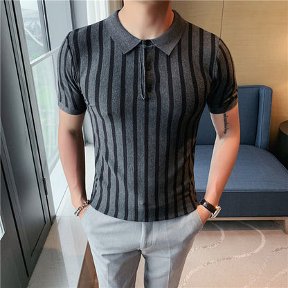 Thin Short Sleeve Vertical Stripes