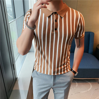 Thin Short Sleeve Vertical Stripes