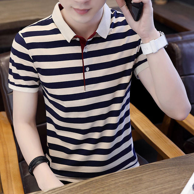 Polo Shirts Striped Men Casual