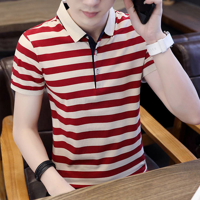 Polo Shirts Striped Men Casual