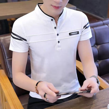 Summer Men Polo Shirts Cotton Stand Collar Men Tops