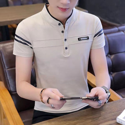 Summer Men Polo Shirts Cotton Stand Collar Men Tops