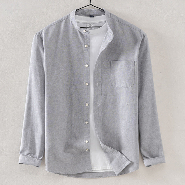 Casual Shirt Cotton Oxford Stand Collar Shirt