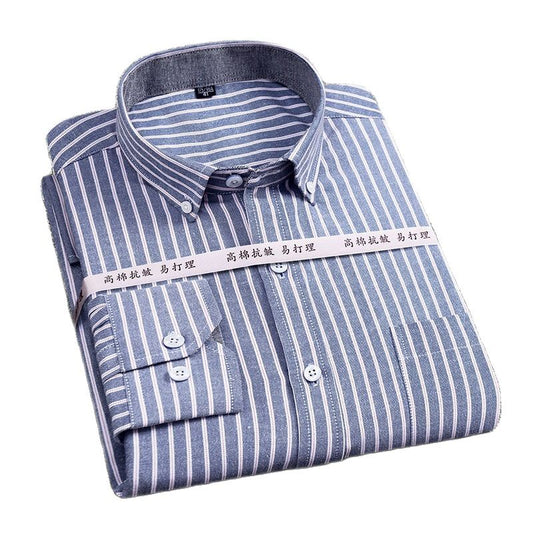 High Quality Oxford Plaid Striped Single Patch Pocket Long Sleeve