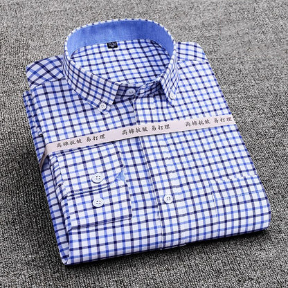 High Quality Oxford Plaid Striped Single Patch Pocket Long Sleeve