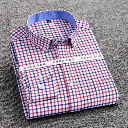 High Quality Oxford Plaid Striped Single Patch Pocket Long Sleeve