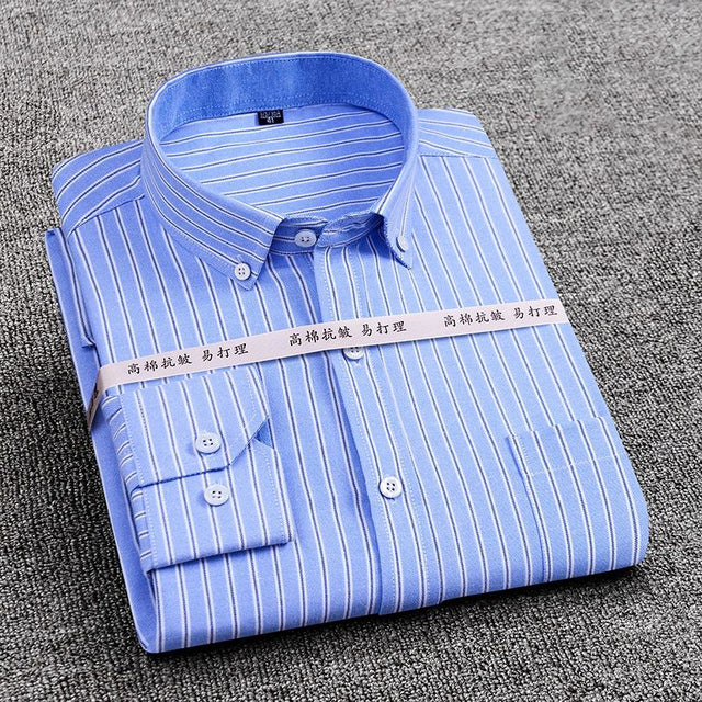 High Quality Oxford Plaid Striped Single Patch Pocket Long Sleeve