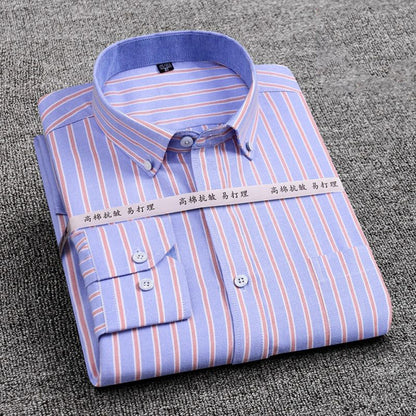 High Quality Oxford Plaid Striped Single Patch Pocket Long Sleeve