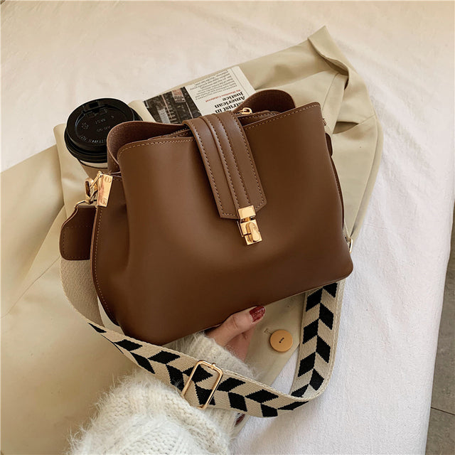 Vintage Simple Small PU Leather Bucket Cross body Bag