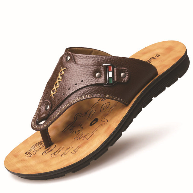 Summer Men Slippers Genuine Leather