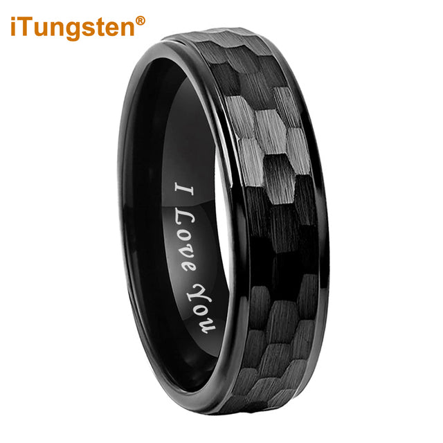 Black Gold Rose Hammered Tungsten Ring