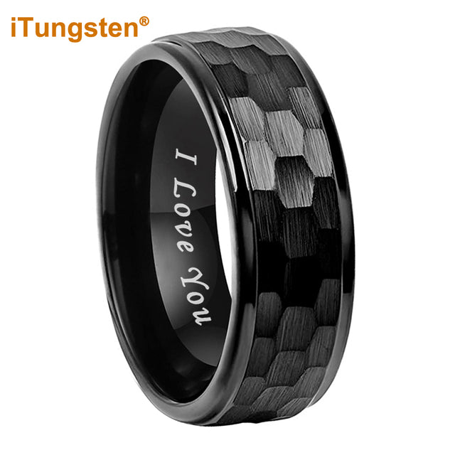 Black Gold Rose Hammered Tungsten Ring