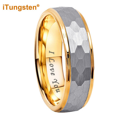 Black Gold Rose Hammered Tungsten Ring