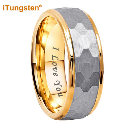 Black Gold Rose Hammered Tungsten Ring