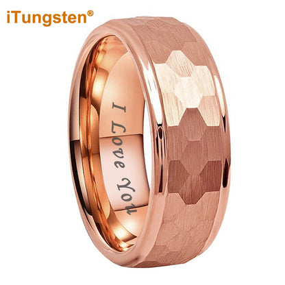 Black Gold Rose Hammered Tungsten Ring