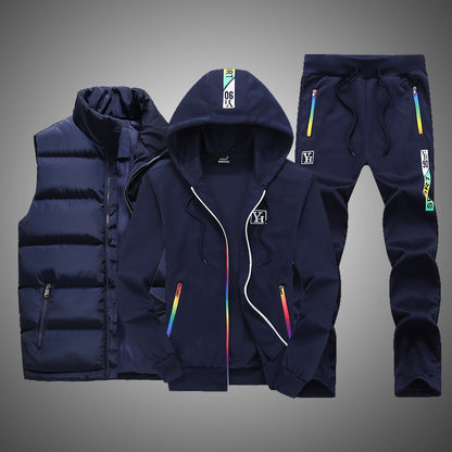 Sweat Suit New Winter Sets 3 Pieces Vest Hoodie