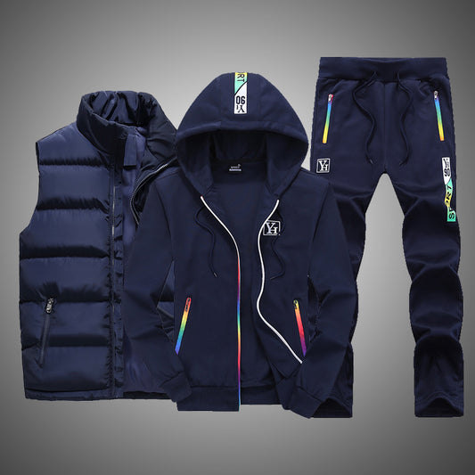 Sweat Suit New Winter Sets 3 Pieces Vest Hoodie