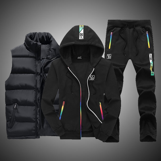 Sweat Suit New Winter Sets 3 Pieces Vest Hoodie