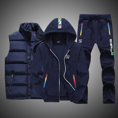 Sweat Suit New Winter Sets 3 Pieces Vest Hoodie