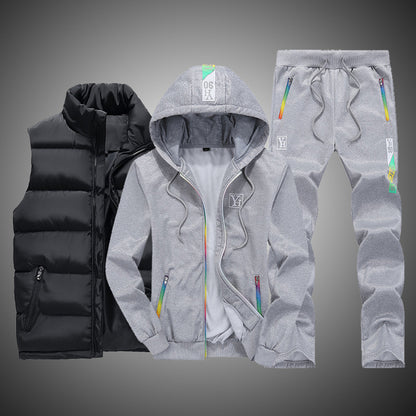 Sweat Suit New Winter Sets 3 Pieces Vest Hoodie