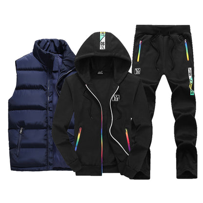 Sweat Suit New Winter Sets 3 Pieces Vest Hoodie