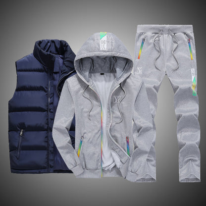 Sweat Suit New Winter Sets 3 Pieces Vest Hoodie