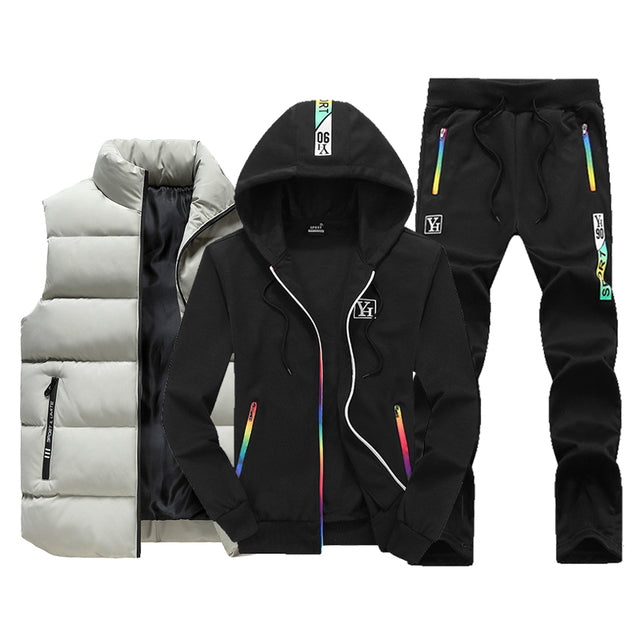 Sweat Suit New Winter Sets 3 Pieces Vest Hoodie