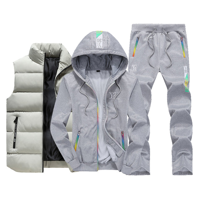 Sweat Suit New Winter Sets 3 Pieces Vest Hoodie