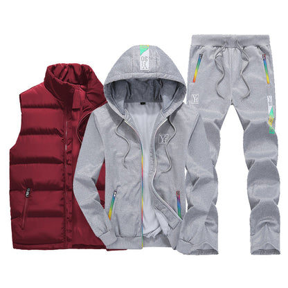 Sweat Suit New Winter Sets 3 Pieces Vest Hoodie