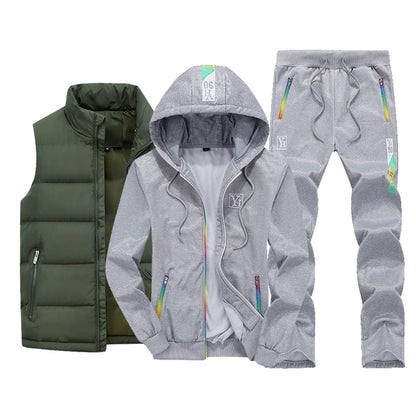 Sweat Suit New Winter Sets 3 Pieces Vest Hoodie