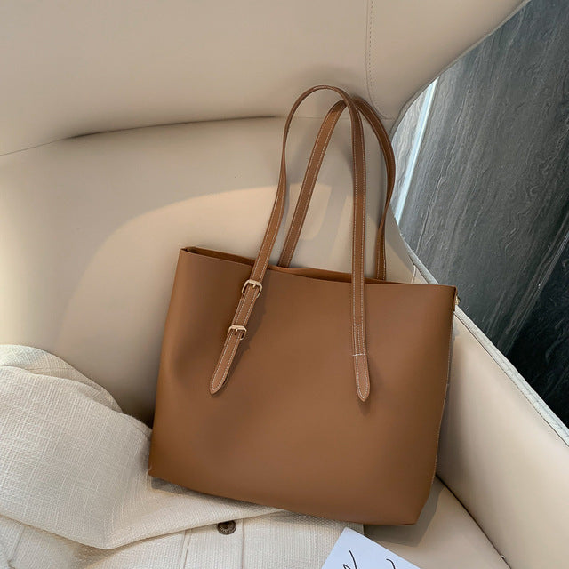 Brown PU Leather Tote Bag